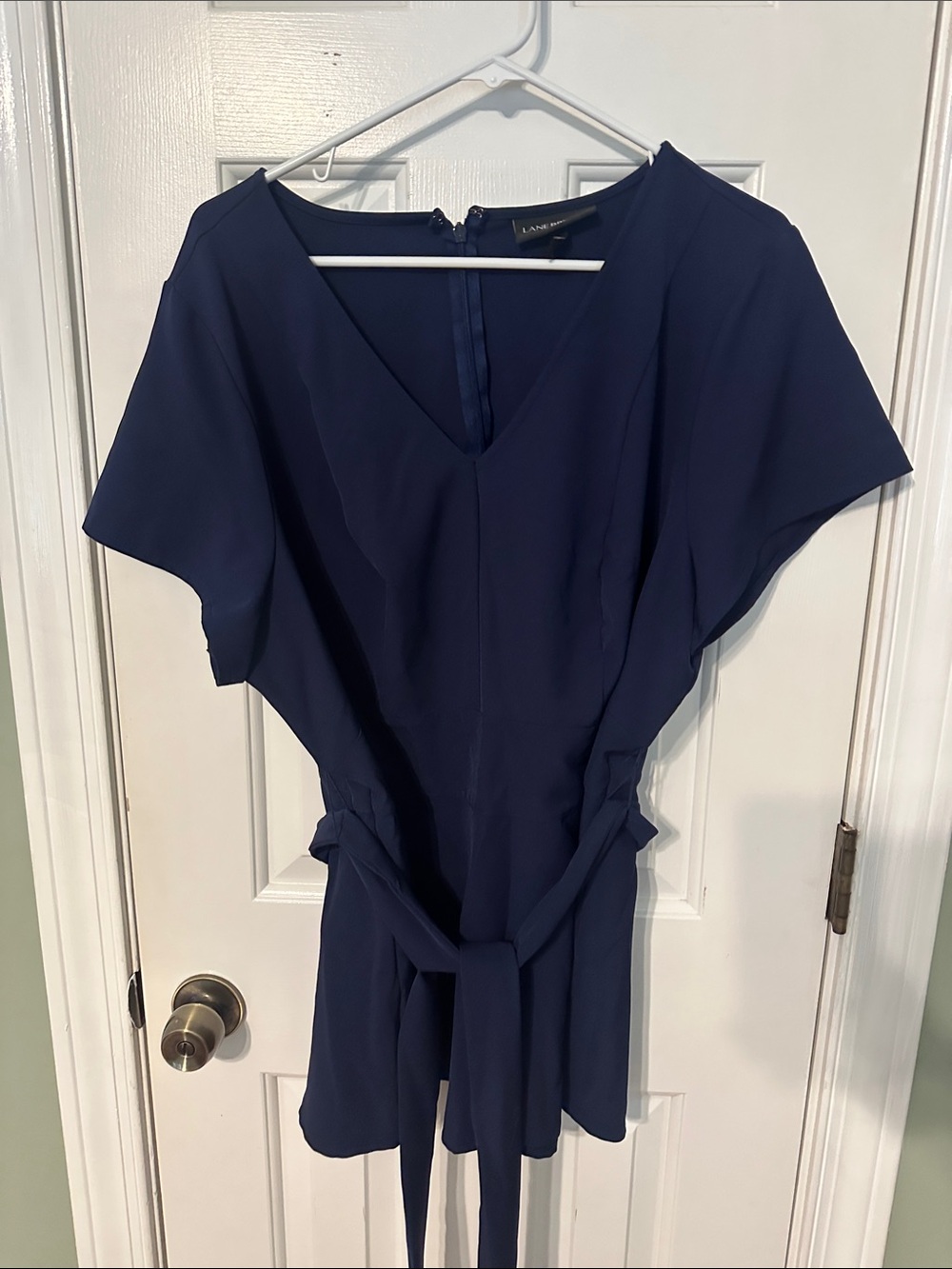 Lane Bryant Navy V-Neck Tie-Waist Jumpsuit